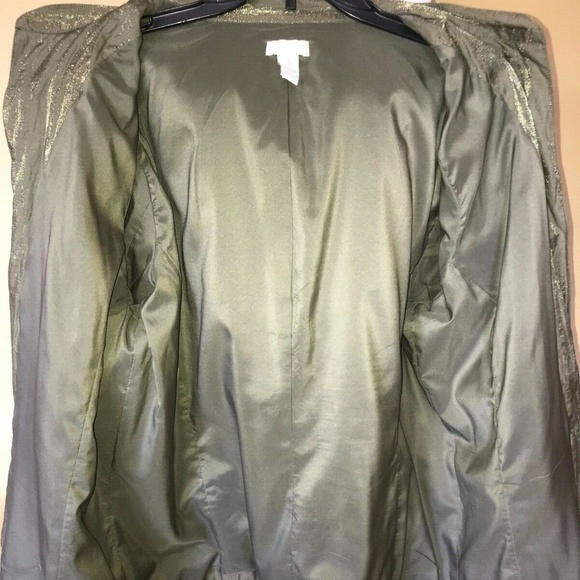 Chico's Metallic Green Gold Pleated Ruched Crinkle Open Front Jacket - Picture 6 of 8